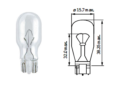 Klaassokliga pirn, T10, W2.1x9.5d, 12 V