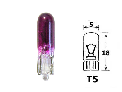 Klaassokliga pirn, T5, W2x4.6d, 12 V, 12516PURP