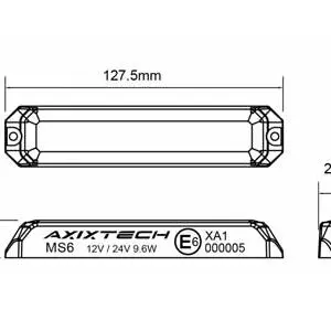 Axixtech LED märgutuli, MS6V, ECE-R65, 128×28 mm, punane, 11-30 V 2