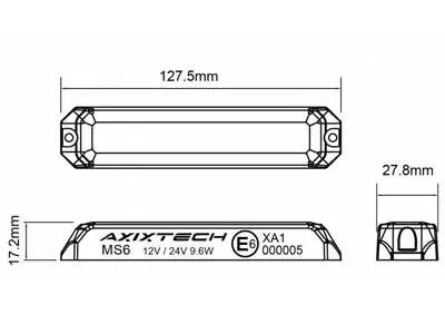 Axixtech LED märgutuli, MS6V, ECE-R65, 128×28 mm, sinine, 11-30 V 2