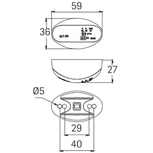 SIM LED ääretuli, 59×36 mm, valge, 12-24 V 2