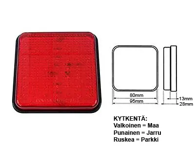 LED tagatuli, 95×95 mm