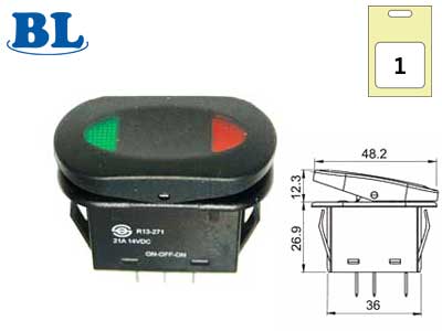 C-pwr klahvlüliti, 1-0-2, 21×36 mm