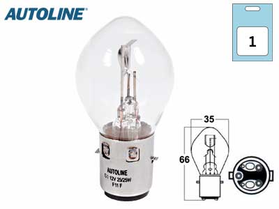Autoline metallsokliga pirn, 25/25W (BA20d)