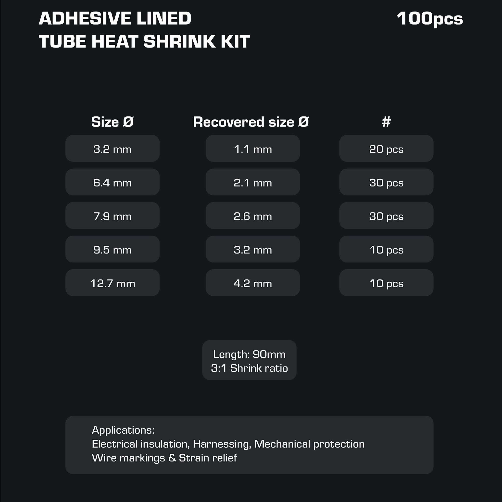 Termokahanevate torude komplekt Purelux Heat Shrink Tube Kit